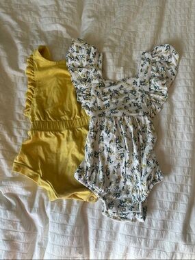 Set of 2 Baby Rompers - Yellow & Floral